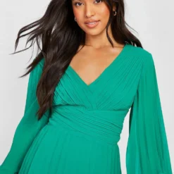 Petite - Robe Portefeuille Plissée -Pas Cher Vêtue Diva Magasin gzz22799 green xl 3