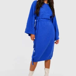 Petite - Robe Pull En Maille Torsadée à Manches Chauve-souris -Pas Cher Vêtue Diva Magasin gzz22878 cobalt xl 2 scaled