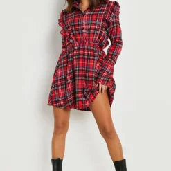 Robe Chemise à Volants Et Carreaux