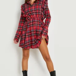 Robe Chemise à Volants Et Carreaux 8 Robe Chemise à Volants Et Carreaux -Pas Cher Vêtue Diva Magasin gzz22914 red xl 2