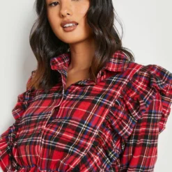 Robe Chemise à Volants Et Carreaux 9 Robe Chemise à Volants Et Carreaux -Pas Cher Vêtue Diva Magasin gzz22914 red xl 3