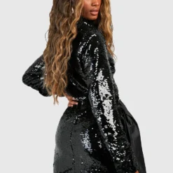 Robe Chemise Satinée Pailletée 7 Robe Chemise Satinée Pailletée -Pas Cher Vêtue Diva Magasin gzz22922 black xl 1