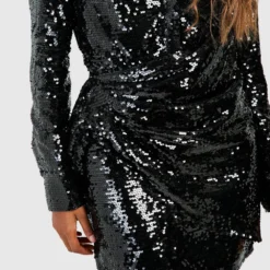 Robe Chemise Satinée Pailletée 9 Robe Chemise Satinée Pailletée -Pas Cher Vêtue Diva Magasin gzz22922 black xl 3