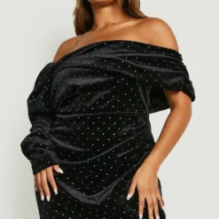 Grande Taille - Robe Moulante Strassée à épaules Dénudées -Pas Cher Vêtue Diva Magasin gzz22937 black xl 2