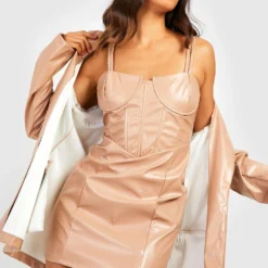 Robe Courte En Similicuir -Pas Cher Vêtue Diva Magasin gzz23070 taupe xl 2