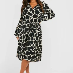 Grande Taille - Robe Chemise à Ceinture Et Imprimé Animal -Pas Cher Vêtue Diva Magasin gzz23231 brown xl 2