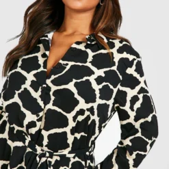 Grande Taille - Robe Chemise à Ceinture Et Imprimé Animal -Pas Cher Vêtue Diva Magasin gzz23231 brown xl 3