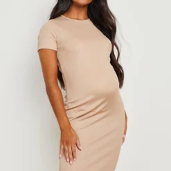 Maternité - Robe De Grossesse Côtelée à Manches Courtes -Pas Cher Vêtue Diva Magasin gzz23450 stone xl 3