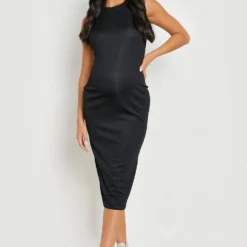 BOOHOO Maternité - Robe De Grossesse Mi-longue Côtelée à Col Nageur -Pas Cher Vêtue Diva Magasin gzz23451 black xl 2