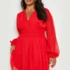 Grande Taille - Robe Plumetis à Manches Longues -Pas Cher Vêtue Diva Magasin gzz23478 red xl