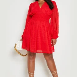 Grande Taille - Robe Plumetis à Manches Longues -Pas Cher Vêtue Diva Magasin gzz23478 red xl 2