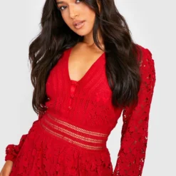 Petite - Robe Patineuse En Dentelle Premium -Pas Cher Vêtue Diva Magasin gzz23492 cranberry xl 3