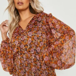 Grande Taille - Robe Mi-longue à Imprimé Fleuri -Pas Cher Vêtue Diva Magasin gzz23726 brown xl 3