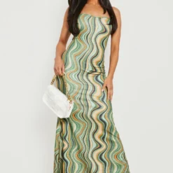 Petite - Robe Longue Pailletée à Dos Nu Et Imprimé Marbre -Pas Cher Vêtue Diva Magasin gzz23814 khaki xl 2