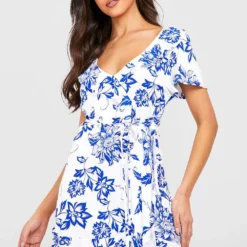 Robe Portefeuille à Volants Et Imprimé Porcelaine