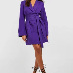 Robe Blazer Nouée à Manches évasées -Pas Cher Vêtue Diva Magasin gzz23934 purple xl 2