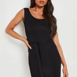 Petite - Robe à Col Rond Et Ceinture 9 Petite - Robe à Col Rond Et Ceinture -Pas Cher Vêtue Diva Magasin gzz24018 black xl 3