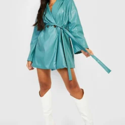 Petite - Robe Blazer En Similicuir à Ceinture -Pas Cher Vêtue Diva Magasin gzz24019 sage xl 2