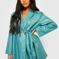 Petite - Robe Blazer En Similicuir à Ceinture -Pas Cher Vêtue Diva Magasin gzz24019 sage xl 3