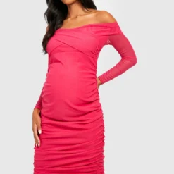 Maternité - Robe De Grossesse Froncée à épaules Dénudées -Pas Cher Vêtue Diva Magasin gzz24339 hot20pink xl 2 scaled