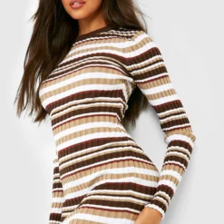 Robe Longue Rayée En Maille -Pas Cher Vêtue Diva Magasin gzz24406 chocolate xl 2