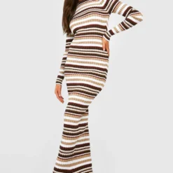 Robe Longue Rayée En Maille -Pas Cher Vêtue Diva Magasin gzz24406 chocolate xl 3