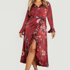 Grande Taille - Robe Portefeuille Fleurie à Volants 8 Grande Taille - Robe Portefeuille Fleurie à Volants -Pas Cher Vêtue Diva Magasin gzz24597 berry xl 2