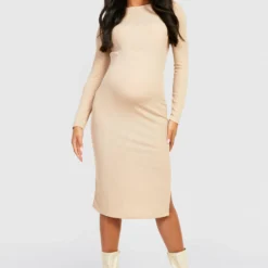 Maternité - Robe De Grossesse Fendue à Manches Longues