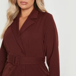 Grande Taille - Robe Blazer à Volants Et Ceinture -Pas Cher Vêtue Diva Magasin gzz24822 chocolate xl 3