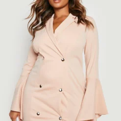 Grande Taille - Robe Blazer à Manches évasées -Pas Cher Vêtue Diva Magasin gzz24825 stone xl 2