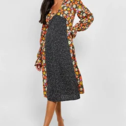 Maternité - Robe De Grossesse Mi-longue Imprimée à Manches Bouffantes