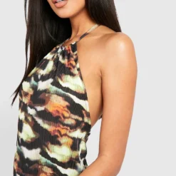 Robe Longue Plissée à Imprimé Abstrait 9 Robe Longue Plissée à Imprimé Abstrait -Pas Cher Vêtue Diva Magasin gzz25237 brown xl 3