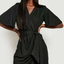 Robe Portefeuille à Manches Volantées -Pas Cher Vêtue Diva Magasin gzz25244 black xl 2