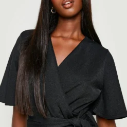 Robe Portefeuille à Manches Volantées -Pas Cher Vêtue Diva Magasin gzz25244 black xl 3