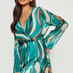 Robe à Ceinture Et Imprimé Abstrait