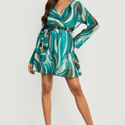 Robe à Ceinture Et Imprimé Abstrait -Pas Cher Vêtue Diva Magasin gzz25293 green xl 2