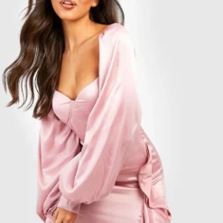 Robe Corset Satinée à Volants -Pas Cher Vêtue Diva Magasin gzz25392 rose xl 3