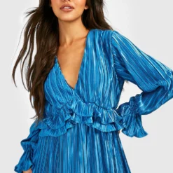 Robe Mi-longue Plissée à Volants -Pas Cher Vêtue Diva Magasin gzz25431 bright20blue xl 2