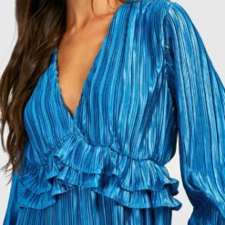 Robe Mi-longue Plissée à Volants -Pas Cher Vêtue Diva Magasin gzz25431 bright20blue xl 3
