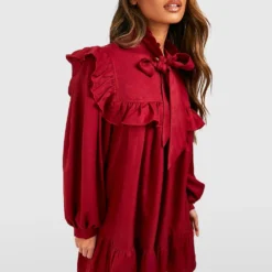 Robe Babydoll à Volants Et Nœud Lavallière -Pas Cher Vêtue Diva Magasin gzz25476 wine xl 2