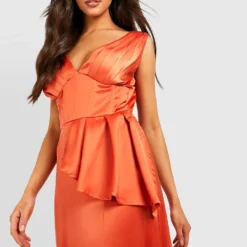 Robe Corset Satinée à Volants -Pas Cher Vêtue Diva Magasin gzz25490 rust xl 2