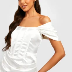Robe Corset Satinée Drapée 9 Robe Corset Satinée Drapée -Pas Cher Vêtue Diva Magasin gzz25605 white xl 3 scaled