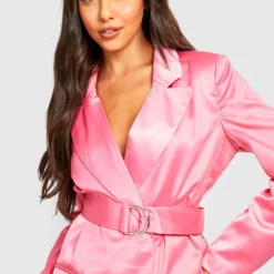 Robe Blazer Satinée à Ceinture -Pas Cher Vêtue Diva Magasin gzz25728 hot20pink xl 3