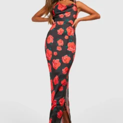 Robe Asymétrique Longue à Imprimé Floral -Pas Cher Vêtue Diva Magasin gzz25729 black xl 2