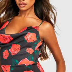 Robe Asymétrique Longue à Imprimé Floral -Pas Cher Vêtue Diva Magasin gzz25729 black xl 3