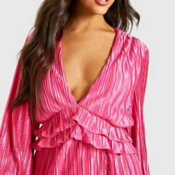 Robe Décolletée Satinée Plissée -Pas Cher Vêtue Diva Magasin gzz25731 hot20pink xl 3