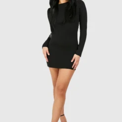 Petite - Robe Courte En Maille Premium -Pas Cher Vêtue Diva Magasin gzz25784 black xl 2 scaled