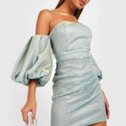 Robe De Soirée Pailletée à Manches Bouffantes