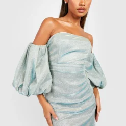 Robe De Soirée Pailletée à Manches Bouffantes -Pas Cher Vêtue Diva Magasin gzz26049 sage20silver xl 2