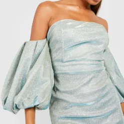 Robe De Soirée Pailletée à Manches Bouffantes -Pas Cher Vêtue Diva Magasin gzz26049 sage20silver xl 3